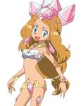  blonde_hair blue_eyes bra breasts cleavage cosplay diamond diamond_panties diancie earrings jewelry long_hair low-tied_long_hair mound_of_venus navel nose open_mouth panties pokemon pokemon_(anime) pokemon_xy revision serena_(pokemon) underwear vibrator 