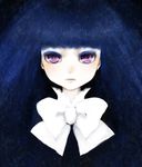  bad_id bad_pixiv_id blue_hair bow bowtie colored_eyelashes expressionless face frederica_bernkastel long_hair maroyan pale_skin purple_eyes solo umineko_no_naku_koro_ni upper_body 