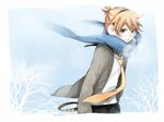  aqua_eyes blonde_hair breath earmuffs kagamine_len male_focus necktie scarf solo tama_(songe) vocaloid yellow_neckwear 