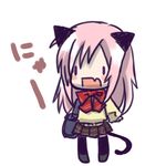  animal_ears bag cat_(trickster) cat_ears cat_tail chibi ichimatsu_shiro long_hair pink_hair ribbon skirt solo tail thighhighs trickster vinosh_(trickster) zettai_ryouiki 