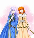  74 blush book closed_eyes dress fire_emblem fire_emblem:_seisen_no_keifu holding_hands lana_(fire_emblem) lavender_hair long_hair multiple_girls open_mouth orange_hair short_hair smile staff yuria_(fire_emblem) 