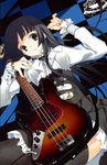  absurdres akiyama_mio bangs bass_guitar black_eyes black_hair blunt_bangs dress fender frills highres hime_cut instrument jazz_bass k-on! kagome_(traumatize) lolita_fashion long_hair solo thighhighs 