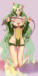  artist_request barefoot blue_eyes breasts final_fantasy final_fantasy_iv green_hair hair_ornament large_breasts long_hair revealing_clothes rydia smile source_request whip 