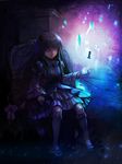  agasang blue_hair cat_tail chess_piece frederica_bernkastel glowing glowing_eyes kakera md5_mismatch purple_eyes solo tail umineko_no_naku_koro_ni 