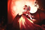 absurdres bat_wings blood blood_on_face blood_stain dress full_moon hat highres looking_up moon night red_moon remilia_scarlet solo touhou wallpaper wings wrist_cuffs yasuyuki 