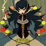  bad_id bad_pixiv_id blue_hair bonnet bow breasts cleavage corset dress electricity fangs flower gen_4_pokemon l_hakase long_hair long_sleeves luxray medium_breasts personification pink_flower pink_rose pokemon red_flower red_rose rose solo spiked_hair yellow_eyes yellow_flower yellow_rose 