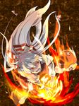  :d bad_id bad_pixiv_id colored_eyelashes fire fujiwara_no_mokou hair_ribbon highres ko-&gt;u long_hair open_mouth red_eyes ribbon silver_hair smile solo touhou v-shaped_eyebrows white_hair 