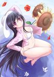  bad_id bad_pixiv_id banned_artist barefoot bikini black_hair copyright_request flower hat hibiscus lily_(flower) long_hair mirai_(macharge) open_clothes open_shirt purple_eyes shirt solo sunflower swimsuit 