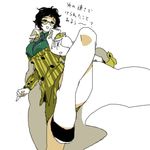 black_hair borsalino_(kizaru) genderswap glasses jacket kicking kinako_(marubotan) leg_lift legs one_piece shoes sketch solo translated 