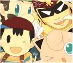  3boys black_hair captain_falcon crossover f-zero helmet jigglypuff luigi mother_(series) multiple_boys ness nintendo pokemon short_hair super_mario_bros. super_smash_bros. 