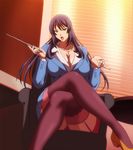  blue_hair breasts cleavage curvy garter_belt heels huge_breasts kyonyuu_hitozuma_onna_kyoushi_saimin screencap suit t-rex_(animation_studio) teacher tsukishima_kyoko 