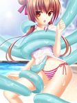  brown_eyes brown_hair hair_ribbon hanatouji_aisa majika_majika ribbon swimsuit tentacle zinno 