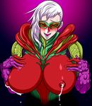  1girl blush bodysuit breasts glasses huge_breasts kyozow lactation milk nipples saryn_(warframe) solo sweat warframe 