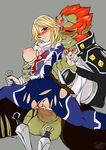 areola blonde_hair blush breasts crotch_cutout ganon ganondorf inuki knife nipples penis pointy_ears pussy pussy_juice rape red_eyes red_hair sheik testicles the_legend_of_zelda torn_clothes uncensored weapon 