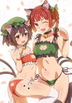  2girls :3 :d ;3 ;d alternate_costume animal_ears ass bell bell_choker bikini black_legwear blush bobomaster bow bra braid breasts brown_eyes brown_hair butt_crack cat_ears cat_keyhole_bra cat_tail chen choker cleavage cleavage_cutout extra_ears fang green_bikini green_bra green_panties hair_bow hat highres jewelry jingle_bell kaenbyou_rin long_hair multiple_girls multiple_tails navel one_eye_closed open_mouth panties paw_pose paw_print pointy_ears print_panties red_bikini red_bra red_eyes red_hair red_panties short_hair side-tie_bikini single_earring small_breasts smile swimsuit tail thighhighs touhou twin_braids underwear underwear_only white_legwear wristband 