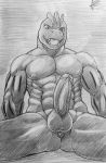 2017 abs anthro balls butt erection humanoid_penis looking_at_viewer low-angle_view machoke male muscular muscular_male nameless00 nintendo nipples nude open_mouth penis pok&eacute;mon pok&eacute;mon_(species) sitting sketch solo video_games 