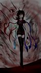  1girl black_hair bow houjuu_nue long_arms slender solo touhou wings yagi10 zettai_ryouiki 