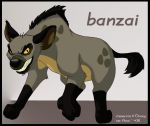  2008 banzai better_version_at_source black_border black_nose black_tail border brown_fur character_name compression_artifacts disney feral fur grin hyaenid kati-kopa looking_at_viewer male mammal simple_background smile solo spotted_hyena the_lion_king yellow_sclera 
