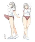  1boy 1girl breasts erection futa_with_male futanari giantess grey_hair gym_shorts large_breasts large_penis long_hair panah penis school_uniform size_difference smile 
