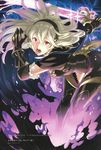  alternate_costume armor aura cape fire_emblem fire_emblem_cipher fire_emblem_if glowing glowing_weapon hairband kamui_(fire_emblem) long_hair looking_at_viewer my_unit_(fire_emblem_if) nintendo official_art pointy_ears red_eyes scan silver_hair solo sword 