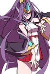  1girl bare_shoulders blazblue breasts detached_sleeves hades_izanami makai mikado_(blazblue) purple_hair red_eyes sideboob skirt very_long_hair 