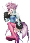  1girl boots breasts dagger earrings fur harold_berselius jewelry open_mouth pink_hair purple_eyes short_hair tales_of_(series) tales_of_destiny_2 thigh_boots weapon 
