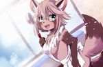  aqua_eyes brown_hair furry glasses kemoribon open_mouth raccoon short_hair 