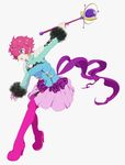  1girl boots breasts cleavage earrings frills fur harold_berselius jewelry lips open_mouth pink_hair purple_eyes short_hair staff tales_of_(series) tales_of_destiny_2 thigh_boots weapon 