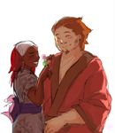  1girl akimichi_chouji artist_request bandanna brown_hair couple dango dark_skin facial_hair goatee happy husband_and_wife japanese_clothes karui kimono naruto naruto:_the_last red_hair smile wagashi 