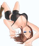  1girl aori_sora bare_shoulders bike_shorts black_tank_top boots breasts claire_redfield cleavage large_breasts looking_at_viewer lying on_back parted_lips ponytail resident_evil resident_evil_2 solo strap_slip tank_top 