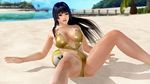  1girl 3d beach black_hair breasts dead_or_alive dead_or_alive_5 dead_or_alive_xtreme_3_fortune dead_or_alive_xtreme_beach_volleyball large_breasts long_hair nyotengu official_art open_mouth outdoors sky solo swimsuit volleyball 