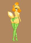  animal_crossing anthro big_butt big_eyes breasts butt canid canine canis clothing cocaine-leopard domestic_dog female happy isabelle_(animal_crossing) legwear long_legs mammal nintendo panties rear_view shih_tzu side_boob smile socks solo standing thigh_highs thigh_socks underwear video_games 