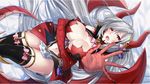  1girl breasts dragon dragon_girl game_cg horo_(monster_musume) long_hair monster_girl monster_musume_no_iru_nichijou monster_musume_no_iru_nichijou_online navel red_eyes silver_hair solo wings 