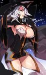  alternate_color blazblue blazblue:_central_fiction blue_eyes breasts gloves grey_hair hair_over_one_eye hat hyakuhachi_(over3) konoe_a_mercury large_breasts long_hair solo thighhighs witch_hat 