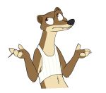  2019 anthro black_nose brown_fur claws clothed clothing disney duke_weaselton fangs fur male mammal mustelid red_eyes shirt simple_background skunkbutt_(artist) solo tank_top toothpick weasel white_background zootopia 