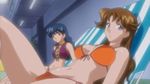  2girls bikini breasts brown_hair female large_breasts legs long_hair momozono_momoko multiple_girls sasagure_konami screencap shinkon_gattai_godannar!! sitting swimsuit 