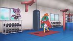  animated animated_gif failure flying hawlucha noibat pokemon pokemon_(anime) punching_bag window 