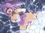  1girl arms_behind_back ayakashidani_ninpochou bdsm blindfold bondage bound breasts caryo collarbone dildo electricity female long_hair nipples no_panties open_mouth ponytail purple_hair rope solo thighhighs torn_clothes torn_legwear torn_thighhighs white_legwear white_thighhighs yato_(ayakashidani_ninpochou) 