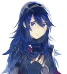  1girl aisutabetao blue_eyes blue_hair blush cape fingerless_gloves fire_emblem fire_emblem:_kakusei gloves long_hair looking_at_viewer lucina nintendo simple_background smile solo tiara white_background 