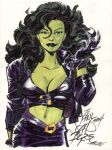  breasts female_superhero green_hair green_skin looking_at_viewer marvel muscles she-hulk thighs 