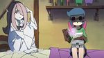  2girls animated animated_gif constanze_albrechtsburger gloves goggles hair_over_one_eye little_witch_academia multiple_girls robot sucy_manbabalan 