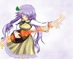  1girl eyes_closed g_(desukingu) instrument long_hair musical_note musical_notes purple_hair touhou tsukumo_benben twintails 