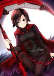  fur go-it looking_at_viewer ruby_rose rwby scythe short_hair sitting smile solo weapon 