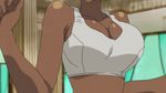  1girl animated animated_gif ayukawa_miyuki basquash! bounce bouncing_breasts breasts cleavage dark_skin large_breasts sports_bra very_dark_skin 