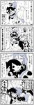 5girls ahoge all_fours bare_shoulders beret black_border blush border bow bowtie cape character_doll comic crying dark_skin emphasis_lines falling frog_hair_ornament full-face_blush glasses greyscale hair_ornament hair_ribbon hat headgear heart highres hug kaga3chi kantai_collection kiso_(kantai_collection) kiyoshimo_(kantai_collection) long_hair long_sleeves monochrome multiple_girls musashi_(kantai_collection) nagatsuki_(kantai_collection) pale_face remodel_(kantai_collection) ribbon school_uniform semi-rimless_eyewear serafuku shaded_face short_hair short_sleeves smile speech_bubble stuffed_toy surprised sweatdrop talking tears tenryuu_(kantai_collection) translated trembling two_side_up wide-eyed wool 