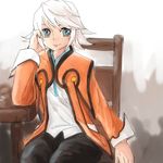  1girl blue_eyes capelet coat pants refill_sage short_hair smile tales_of_(series) tales_of_symphonia white_hair 