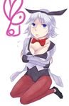  1girl animal_ears blue_eyes breasts bunny_ears cleavage refill_sage ribbon shoes short_hair silver_hair tales_of_(series) tales_of_symphonia 