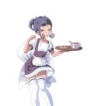  androgynous animated animated_gif apron crossdressing dance dark_skin garters inazuma_eleven inazuma_eleven_(series) inazuma_eleven_go maid maid_uniform nenna short_hair solo thighhighs trap tray tsurugi_kyousuke waist_apron white_legwear 