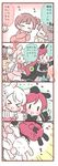  &gt;_&lt; 4koma animal_ears brown_hair bunny_ears bunny_hair_ornament closed_eyes comic flying_sweatdrops hair_ornament half_updo multiple_girls original red_hair saku_usako_(rabbit) side_ponytail sleeping stuffed_animal stuffed_bunny stuffed_toy tears translated tripping twintails u_u waving_arms white_hair |_| 