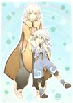  1boy 1girl blue_eyes brother_and_sister capelet coat genius_sage grey_hair open_mouth pants refill_sage shoes short_hair shorts siblings silver_hair tales_of_(series) tales_of_symphonia 